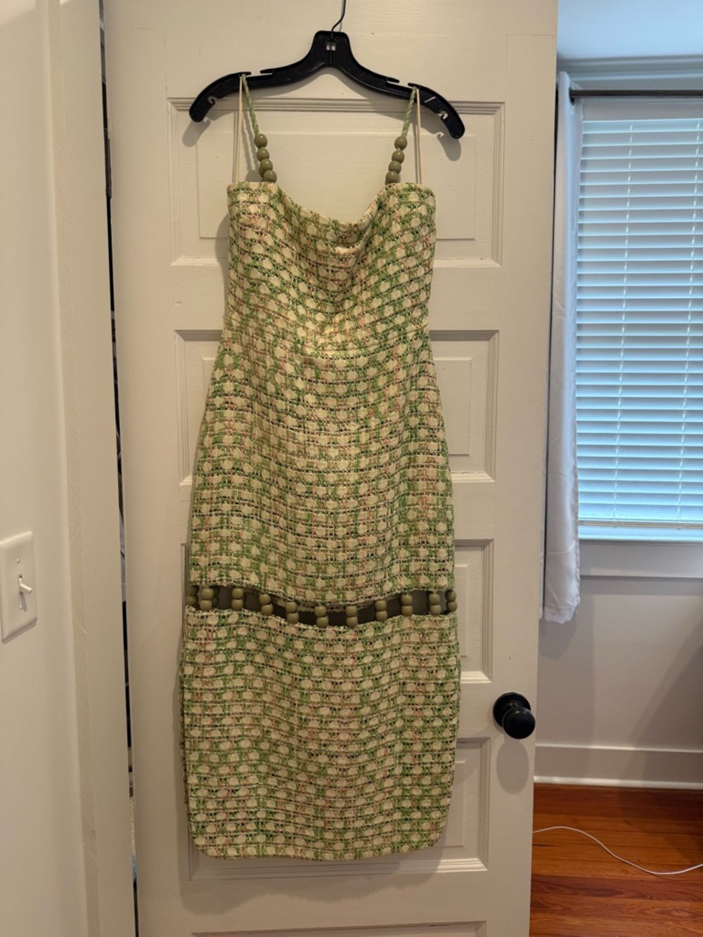 Alexis Sleeveless Tweed Midi Dress in Light Green and Pink - Picture 2 of 4